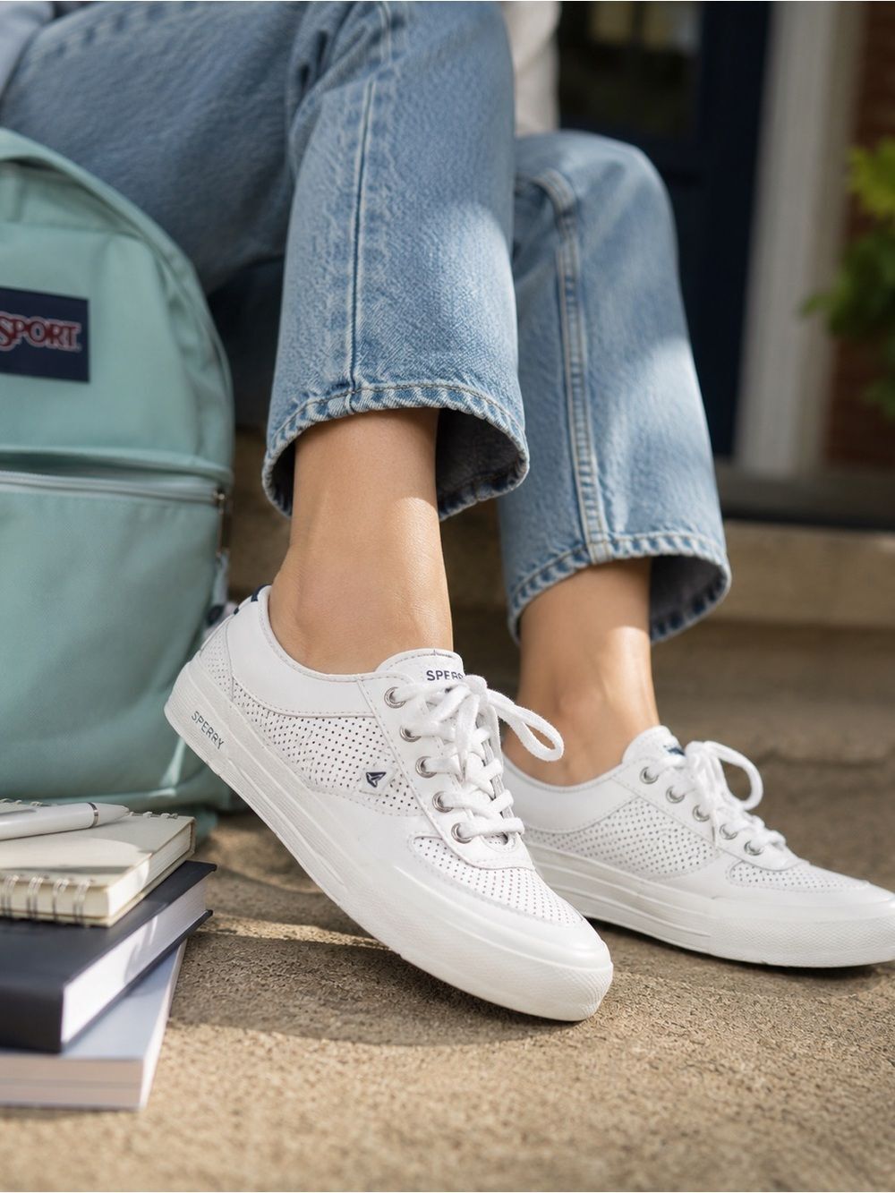 Sperry White Perforated Lace-Up Women's Sneakers